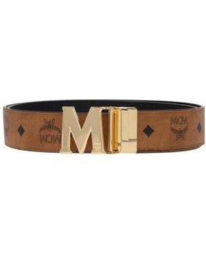 MCM Claus M Monogram Printed Reversible Belt - White