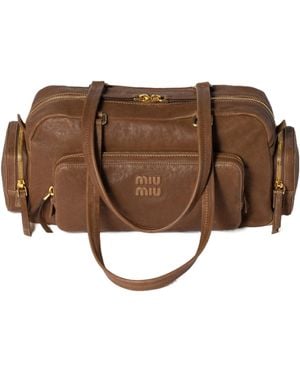Miu Miu Pocket Washed Nappa Leather Bag - Brown