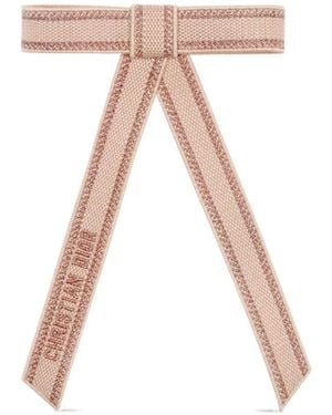 Dior Christian Embroidered Twist Bow - White