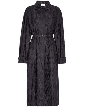 Fendi Ff Jacquard Fabric Trench Coat - Black