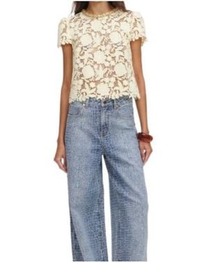 Self-Portrait Embellished Floral Lace Top - Blue