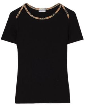 Burberry Chequered Stretch Cotton T-Shirt - Black
