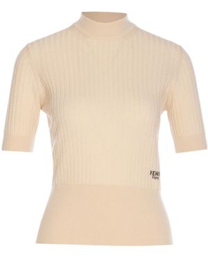 Fendi Ribbed High-Neck Sweater - Natural