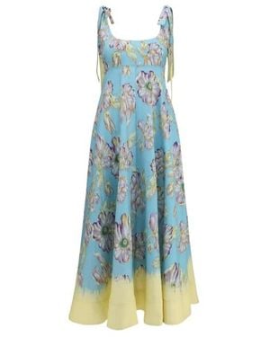 ALÉMAIS Jerry Floral-Print Linen Midi Dress - Blue