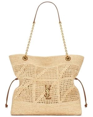 Saint Laurent Jamie Logo Plaque Shopping Bag - Natural