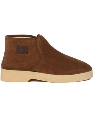 Miu Miu Suede And Shearling Slip-On Booties - Brown