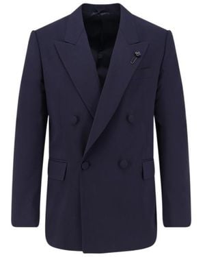 Lardini Double-Breasted Satin-Lapel Blazer - Blue