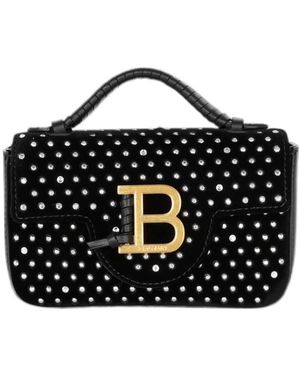 Balmain B-Buzz Mini Velvet And Crystal Bag - Black
