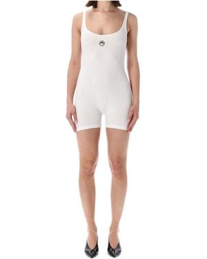 Marine Serre Moon Logo Ribbed Jersey Short Catsuit - White