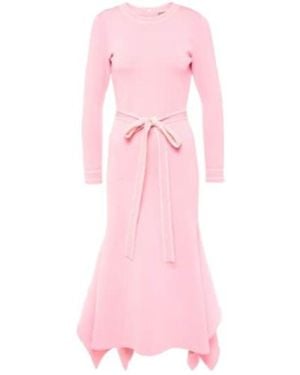 Monique Lhuillier Belted Knitted Midi Dress - Pink