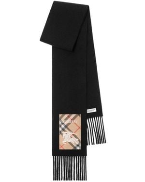 Burberry Check Label Fringed Scarf - Black