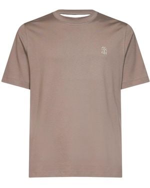 Brunello Cucinelli Logo Embroidered Crewneck T-Shirt - Multicolour