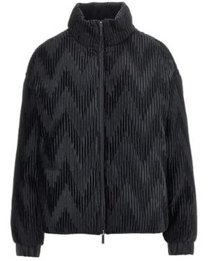 Emporio Armani Chevron-Pleated High-Neck Puffer Jacket - Black