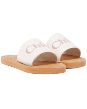Chloé Logo Embossed Denim Slides - Multicolor