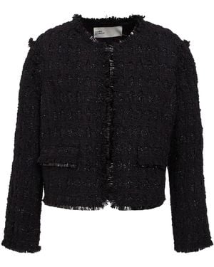 Tory Burch Solid-Color Pocketless Tweed Blazer - Black