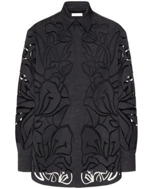 Valentino Floral Cut-Out Button-Up Shirt Jacket - Grey