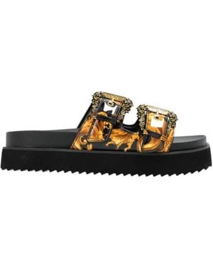 Versace Jeans Couture Couture Buckle Embellished Barocco-Printed Sandals - Black