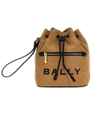 Bally Logo Printed Bar Mini Bucket Bag - Natural