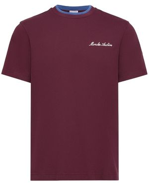 Moncler Logo Embroidered Crewneck T-Shirt - Purple