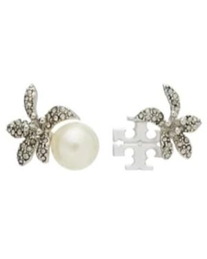 Tory Burch Floral Embellished Stud Earrings - White