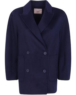 Twinset Double-Breasted Long-Sleeved Coat - Blue