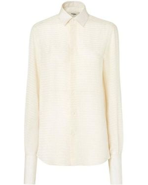 Fendi Ivory Silk Jacquard Shirt - White