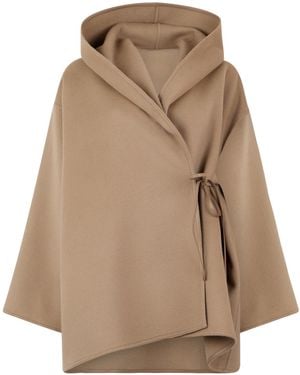 Yves Salomon Hooded Wrap Short Coat - Natural