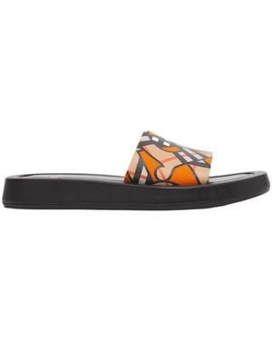 Burberry Monogram-Print Canvas Slides - Multicolor