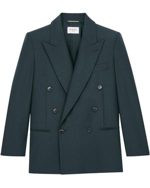 Saint Laurent Double-Breasted Peak-Lapel Jacket - Blue