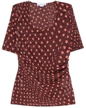 Stella McCartney Polka Dot Scoop Neck Ruched Top - Red