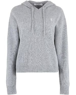 Sporty & Rich Logo-Embroidered Cashmere Hoodie - Grey