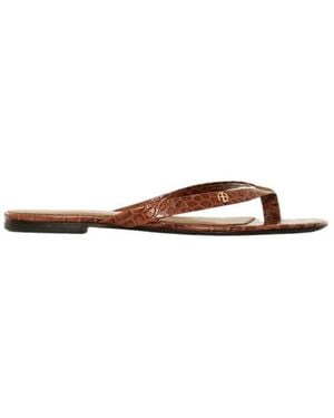 Anine Bing Noelle Croc-Embossed Flat Sandals - Brown
