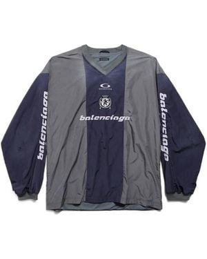 Balenciaga Logo Embroidered V-Neck Sweatshirt - Blue