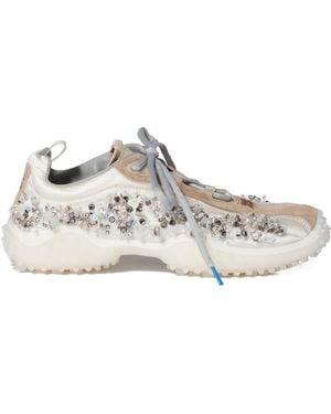 Miu Miu Bubble Embroidered Technical Fabric And Suede Sneakers - White