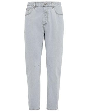 Brunello Cucinelli Logo Detailed Slim Jeans - Gray