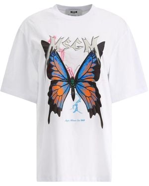 MSGM Butterfly-Print Short-Sleeve T-Shirt - White