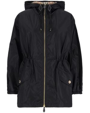 Burberry Hooded Drawstring-Waist Coat - Black