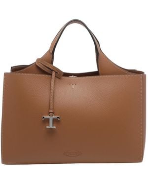 Tod's Logo-Charm Leather Tote Bag - Brown