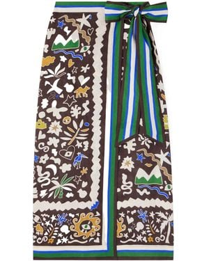ALÉMAIS Printed Linen Wrap Skirt - White