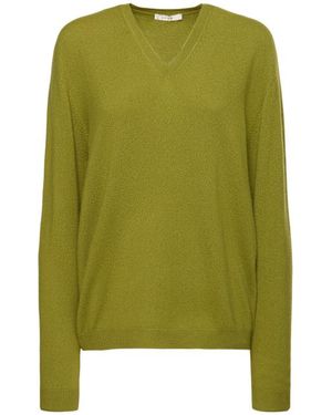 The Row Isaora Cashmere Knit V Neck Jumper - Green