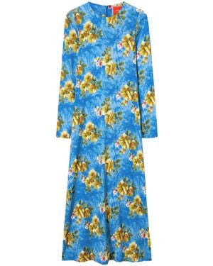 La DoubleJ Long-Sleeve Floral-Print Maxi Dress - Blue