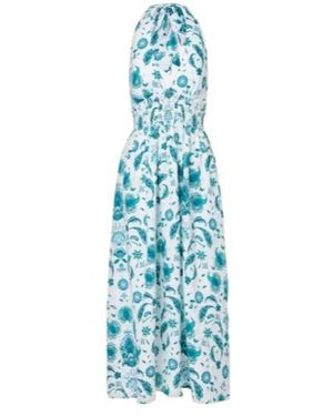 Heidi Klein Kos Paisley Shirred Linen Maxi Dress - Blue