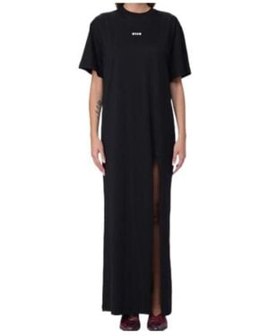 MSGM Logo-Print Cotton Maxi Dress - Black