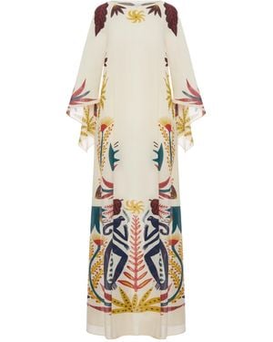 Etro Long Caftan Dress With Artistic Print - White