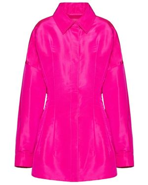 Valentino Faille Long-Sleeved Pea Coat - Pink