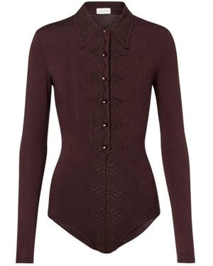 Magda Butrym Embroidered Cotton-Blend Bodysuit - Purple