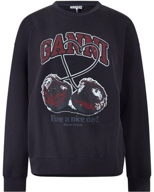 Ganni Printed Crew Sweatshirt - Blue
