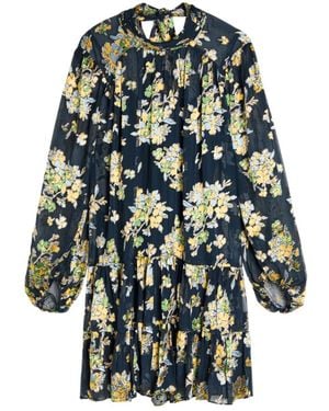 RIXO London Floral Chiffon Mini Dress - Blue