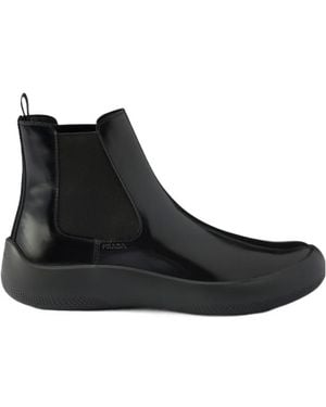 Prada Brushed Leather Chelsea Boots - Black