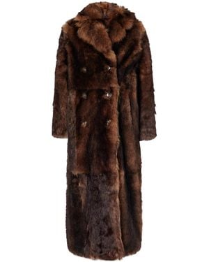 Yves Salomon Paneled Double-Breasted Shearling Coat - Brown